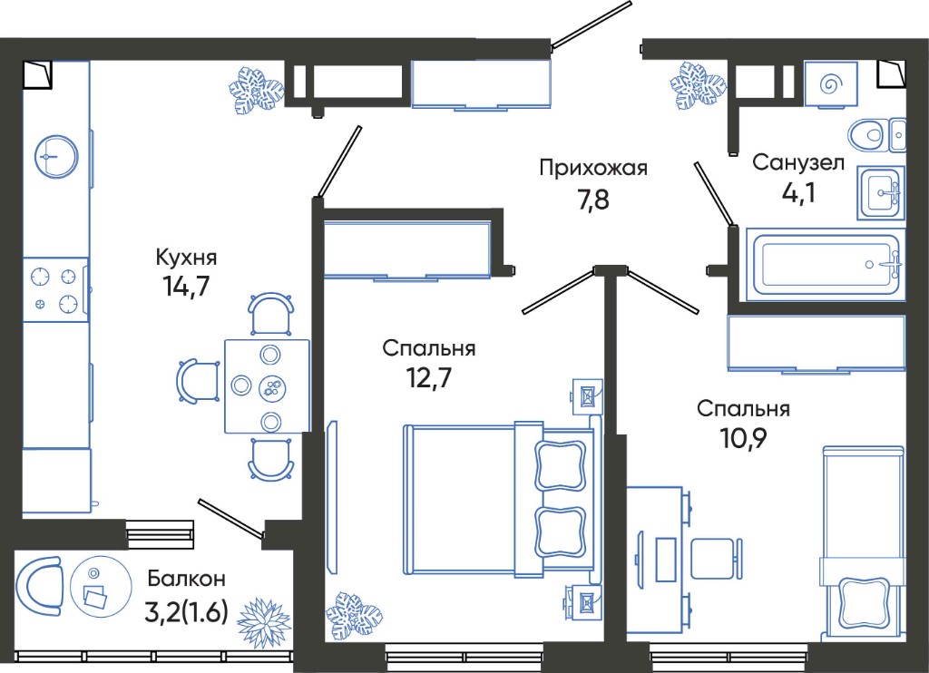 Планировка двухкомнатной квартиры